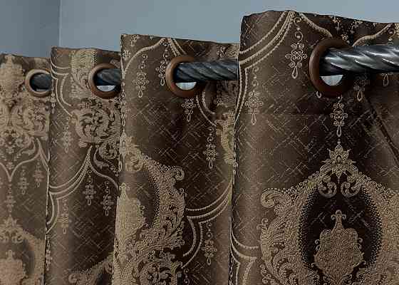 Комплект штор на люверсах VR-Textil Парча № 1772ш Коричневий з карамельним 155х270 см 2 шт (37-0258) Київ