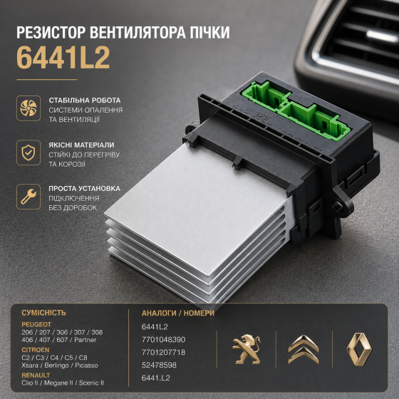 Резистор вентилятора печки 6441L2 для Peugeot Citroen Renault, регулятор оборотов 7701048390 7701207718 Киев