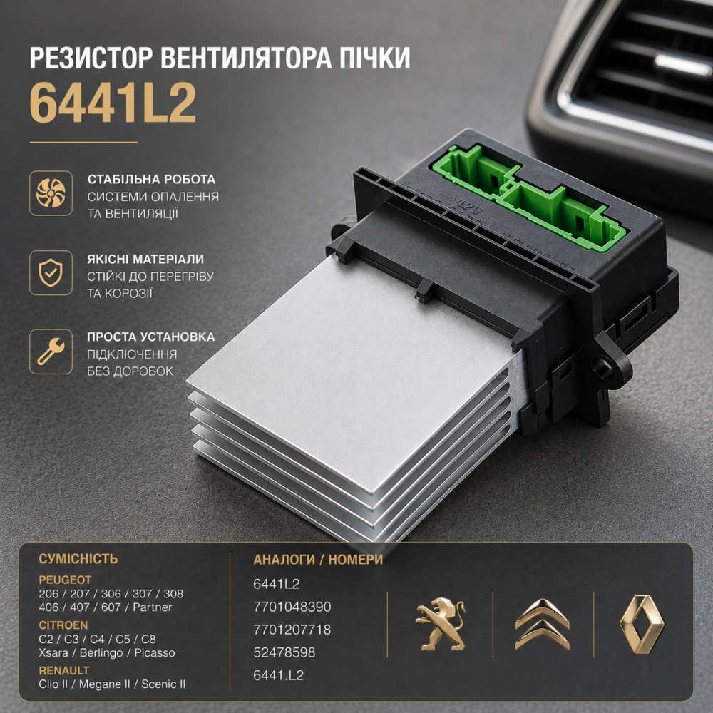 Резистор вентилятора печки 6441L2 для Peugeot Citroen Renault, регулятор оборотов 7701048390 7701207718 Киев - изображение 1