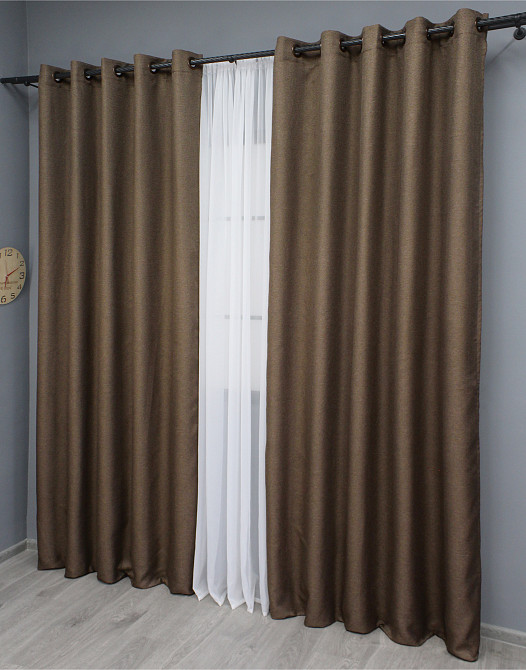 Комплект штор на люверсах VR-Textil Льон-блекаут Льон Мішковина № 277ш Коричневий 150х250см 2 шт (37-0189) Київ - фото 4