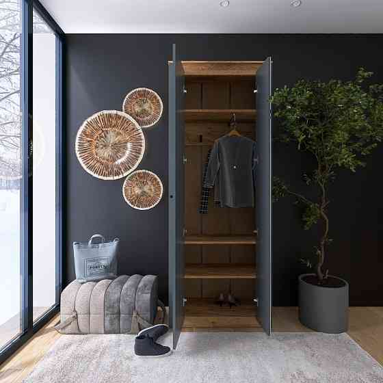 Шафа-пенал із дзеркалом Еверест Нордік-800 Графіт + Дуб крафт золотий (DTM-5540) Львів