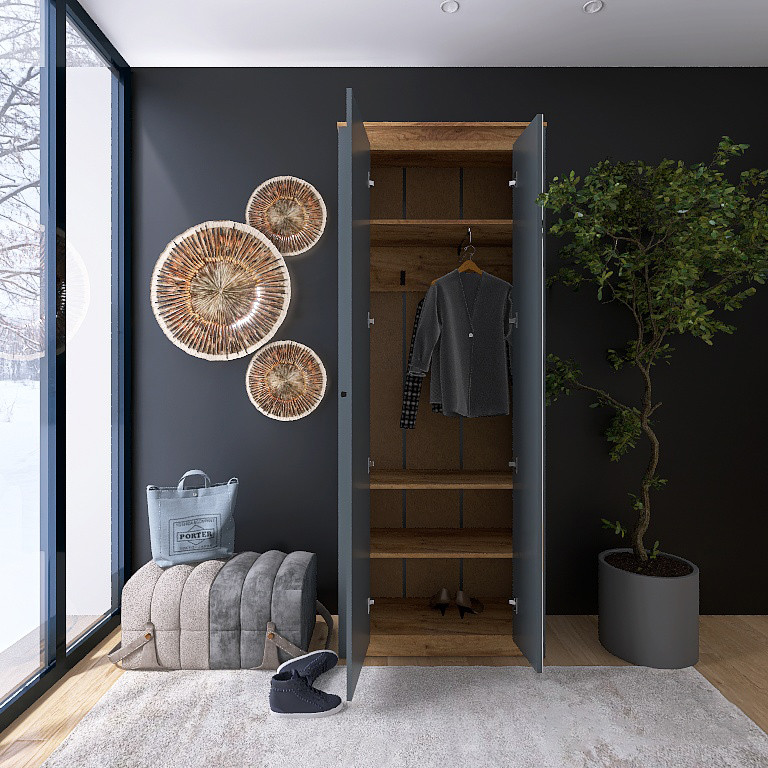 Шафа-пенал із дзеркалом Еверест Нордік-800 Графіт + Дуб крафт золотий (DTM-5540) Львів - фото 3