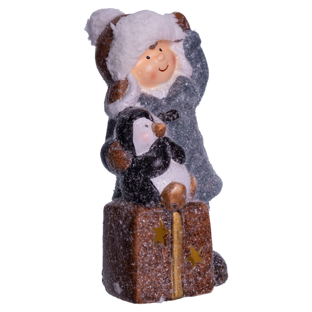 Новорічна декоративна фігурка з підсвіткою 9×10×19 см Новорічний декор Дівчинка з подарунком з порцеляни CR-5-18 Коломия - фото 4