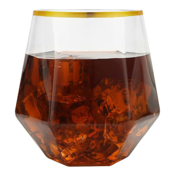 Набір пластикових склянок об'єм 350 мл - 6 шт «Діамант» для напоїв, міцні, прозорі, із золотистим обідком Кам'янець-Подільський