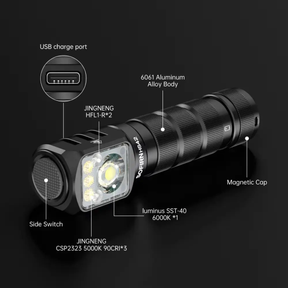 Налобный фонарь Sofirn HS42 + аккумулятор 3000mAh + клипса (2100лм 6000К USB-C 18650 IP66) с красным светом Черный Киев