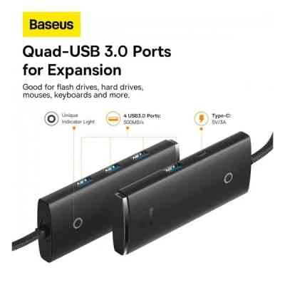 Концентратор Baseus USB 3.0 to 4xUSB 3.0 1.0m black (WKQX030101) Вінниця