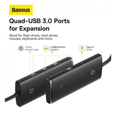 Концентратор Baseus USB 3.0 to 4xUSB 3.0 1.0m black (WKQX030101) Вінниця - фото 5