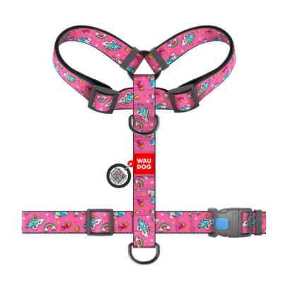 Шлей для собак WAUDOG Nylon анатомическая H-образная с QR-паспортом "Единороги" пластиковый фастекс XL (323-0013) Винница
