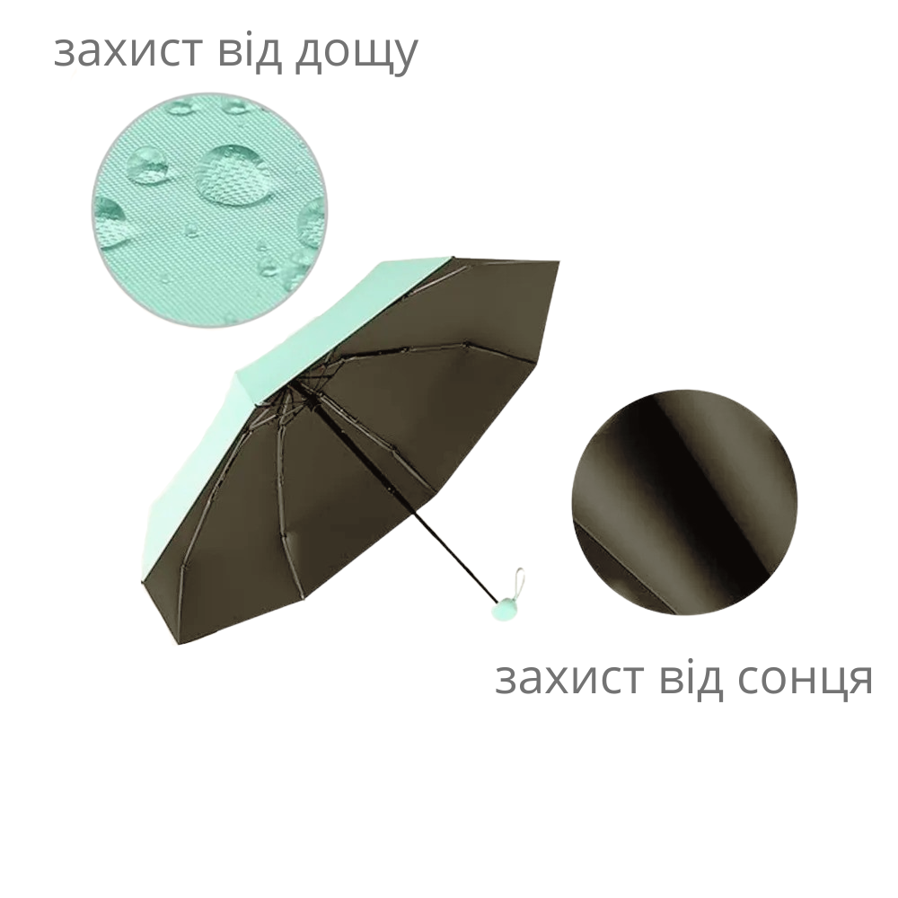 Зонт механический.Зонт карманный от дождя и солнца.Мини-зонт в футляре на 8 спиц в чехле цвет светло-зелёный Каменец-Подольский - изображение 2