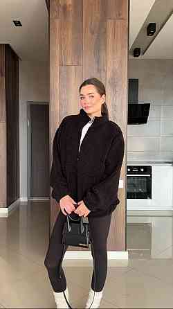 Жіночий теплий оверсайз худі з блискавкою з хутра баранчика Одеса