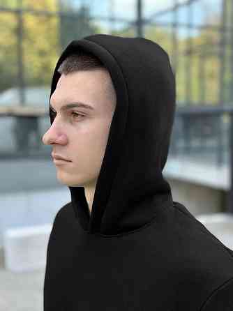 Тепле чоловіче худі на флісі з капюшоном чорне Pobedov 008 ЗИМА Київ