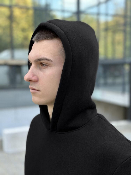 Тепле чоловіче худі на флісі з капюшоном чорне Pobedov 008 ЗИМА Київ - фото 2