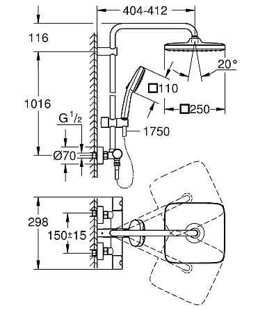 Душова система з термостатом для настінного монтажу Grohe Tempesta System 250 Cube (26689001) ( 31632 ) Харьков