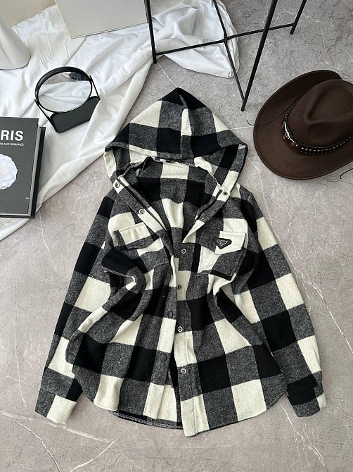 Жіноча повсякденна сорочка в клітинку з капюшоном турецький кашемір Чорний, 48/52 Одеса - фото 3