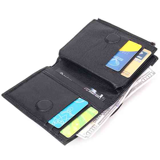 Вместительный вертикальный небольшой кожаный кошелек KARYA 21384 Черный Киев