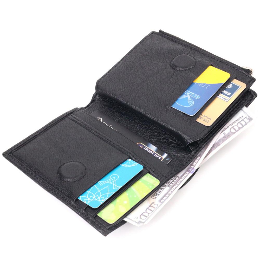 Вместительный вертикальный небольшой кожаный кошелек KARYA 21384 Черный Киев - изображение 6