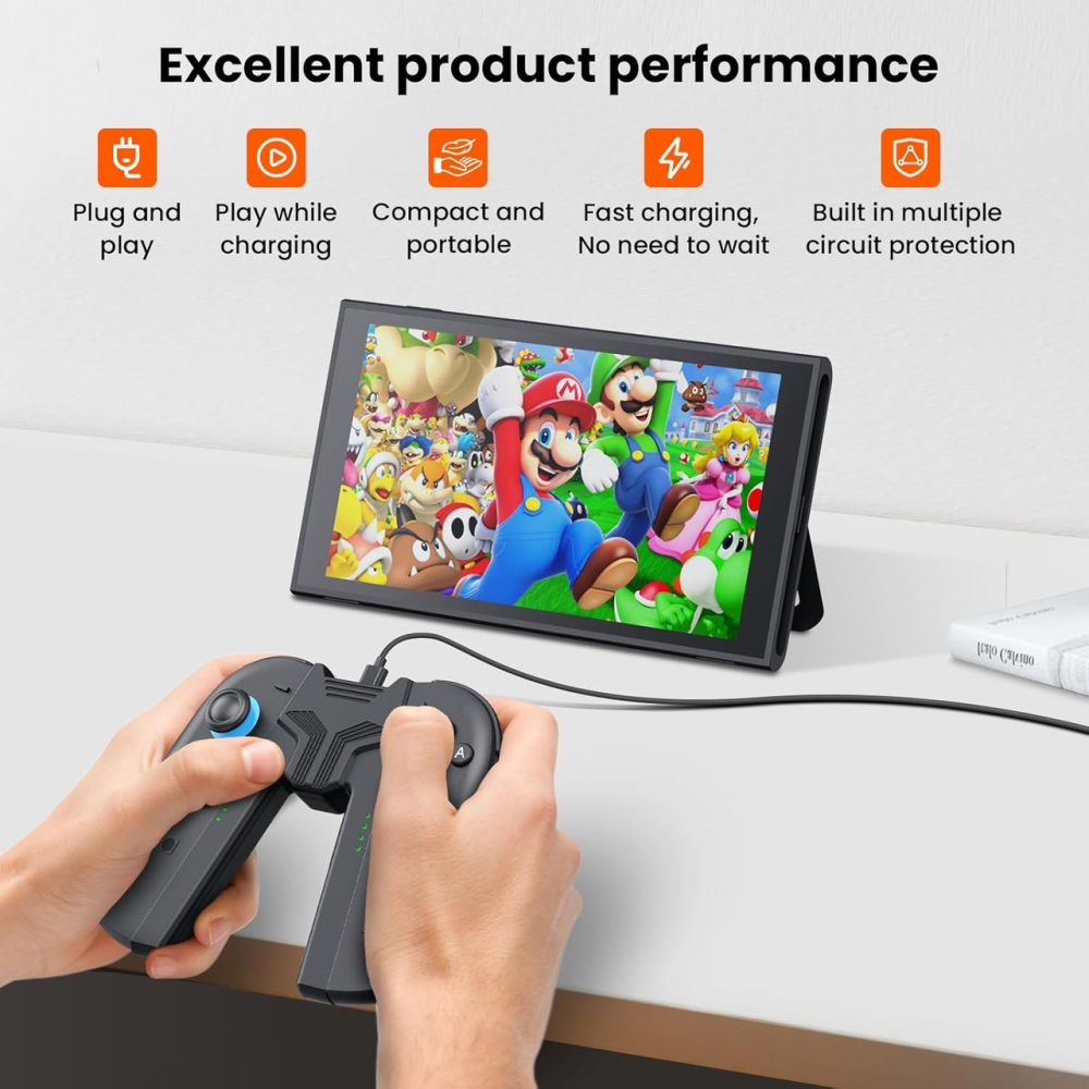 Беспроводная ручка держатель GEEKERA для Switch 2 — V-образное эргономичное зарядное устройство для Joy-Con с кабелем USB Type-C B Киев - изображение 5