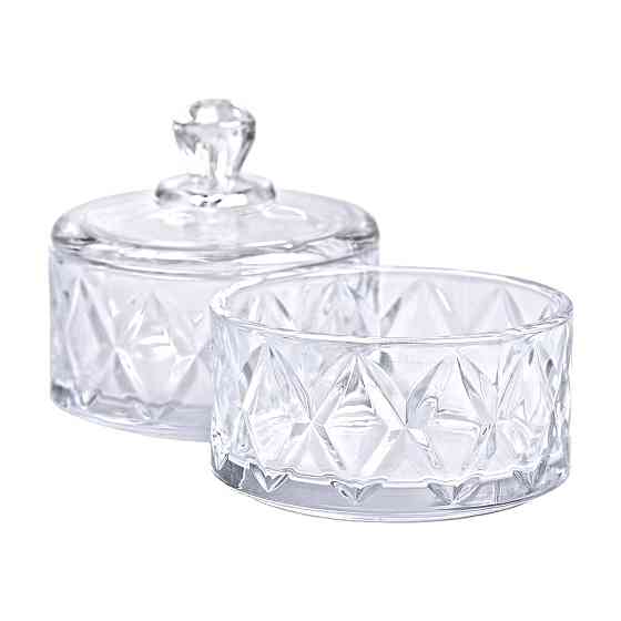 Yiwu Цукерниця скляна з кришкою Ø 10 см дворівнева HP-YH-79 Київ