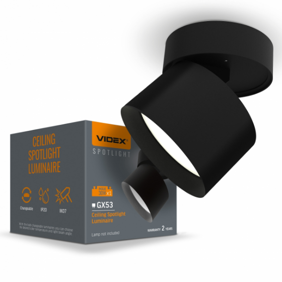 LED Світильник під лампу GX53 поворотний чорний VL-SPF18B-B Videx Житомир