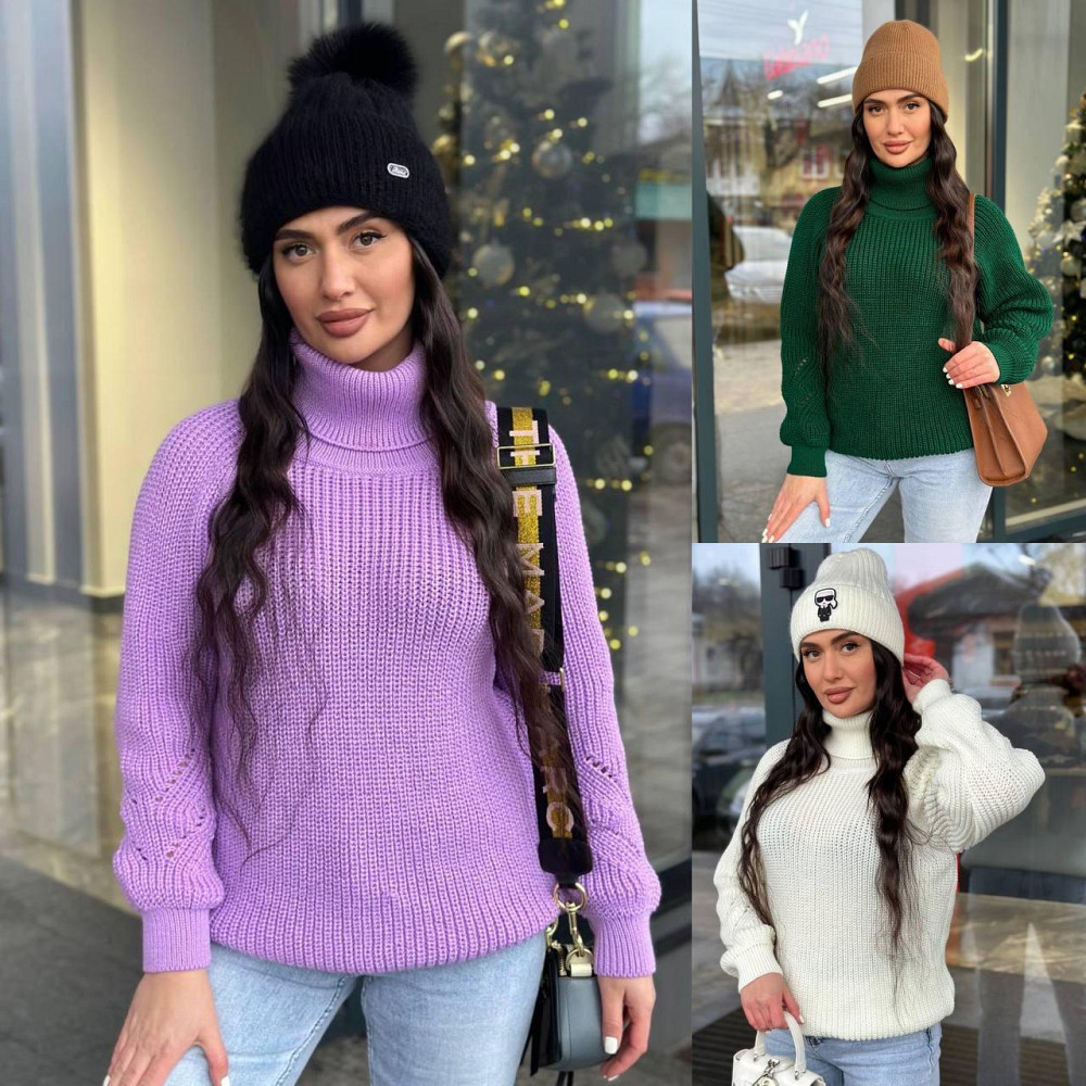 Женский вязаный свитер с высокой горловиной. 42-54р Киев - изображение 1