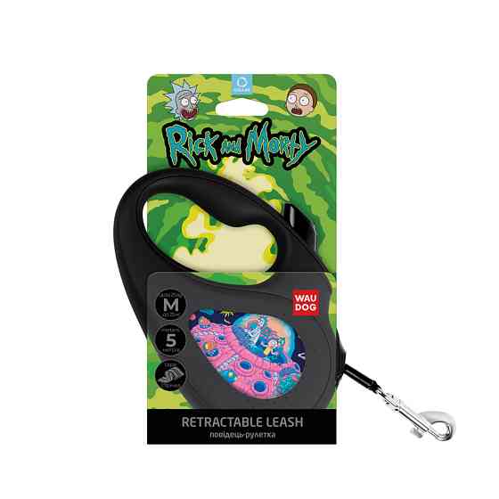 Повідець-рулетка для собак WAUDOG R-leash, малюнок "Рік та Морті 1", M, до 25 кг, 5 м, світлові Коломия