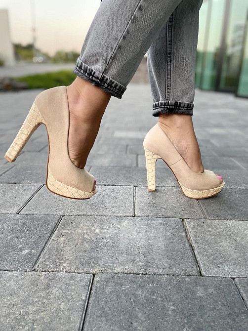 Туфлі жіночі F335 бежеві екозамша каблук 11 см (2553) Коломыя - изображение 7