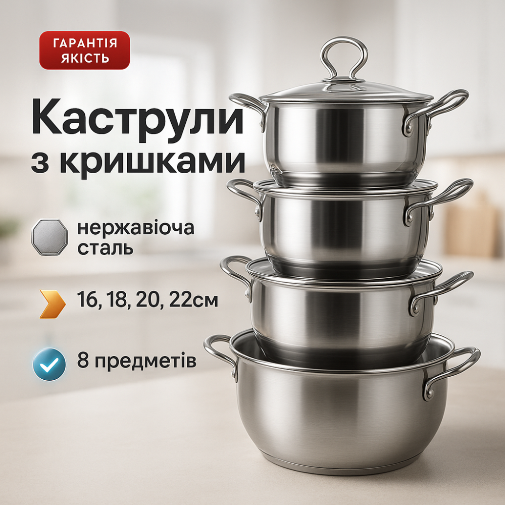 Кастрюли с прозрачными крышками, Набор каструль для электрических плит, Набор кастрюль сталь CD-35 Львов - изображение 16