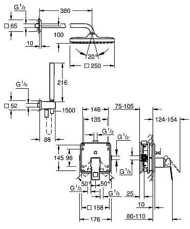 Прихована душова система Grohe Eurocube Tempesta 250 Cube (25289000) Киев