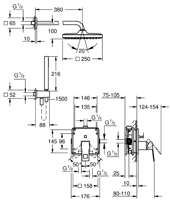 Прихована душова система Grohe Eurocube Tempesta 250 Cube (25289000) Киев - изображение 3