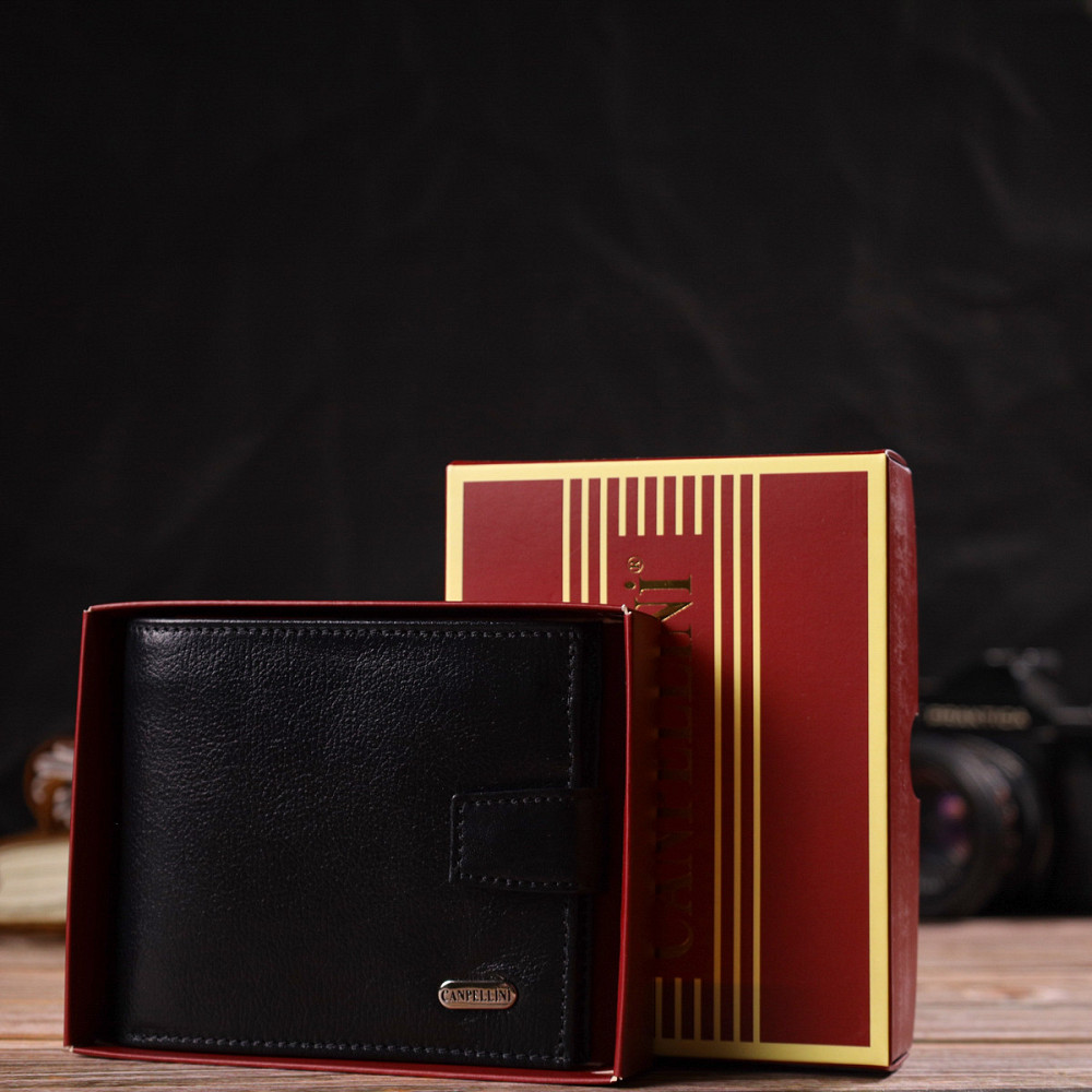 Удобный мужской кошелек из натуральной гладкой кожи Черный (CANPELLINI) Киев - изображение 4