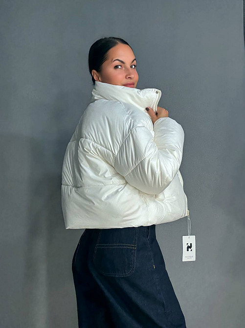 Куртка женская Haiziyuan 8606 короткая пуффер с воротником белая, белый, XL Киев - изображение 12