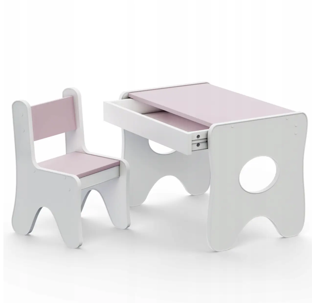 Набір дитячих меблів столик із шухлядою та стільчик 70х45х51 см (Білий з рожевим) Вінниця - фото 1