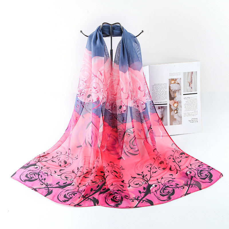 Шарф с розами шифоновый 145 на 48 см серо-розовый Киев - изображение 3