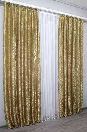 Комплект готових штор VR-Textil Жакард Вензель № 091ш Золотистий 150х290 см 2 шт (30-821) Київ