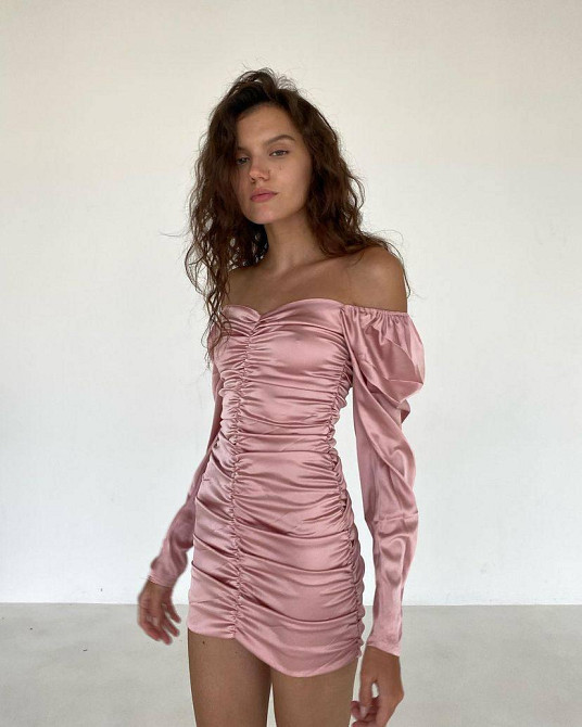 Жіноча елегантна романтична мініплаття шовк армані Пудра, 42/44 Одеса - фото 2