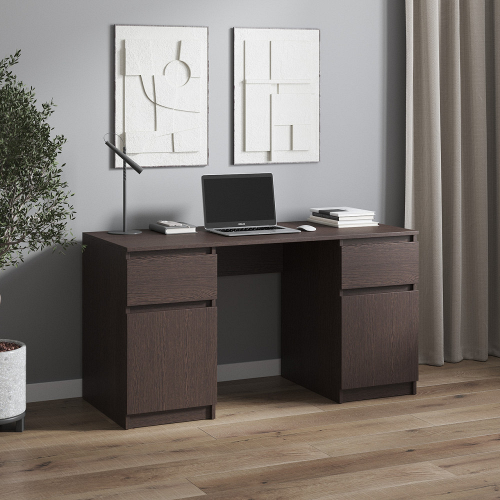Компьютерный стол VAYS, письменный стол с двумя тумбами, c ящиками без ручек R-34 Венге Темный Львов - изображение 1