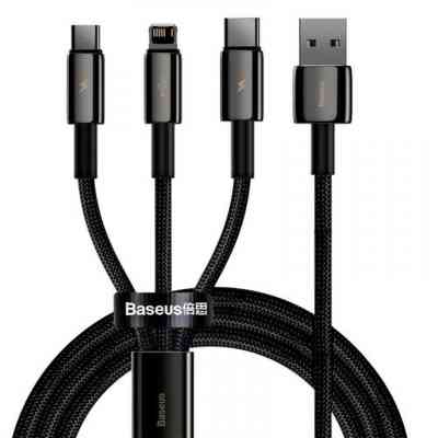 Дата кабель USB 2.0 AM to Lightning + Micro 5P + Type-C 1.5m 3.5A black Baseus (CAMLTWJ-01) Вінниця
