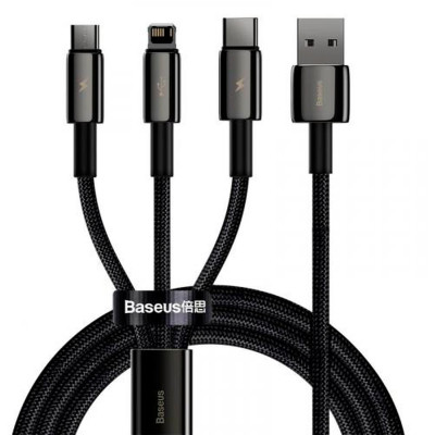 Дата кабель USB 2.0 AM to Lightning + Micro 5P + Type-C 1.5m 3.5A black Baseus (CAMLTWJ-01) Вінниця - фото 1