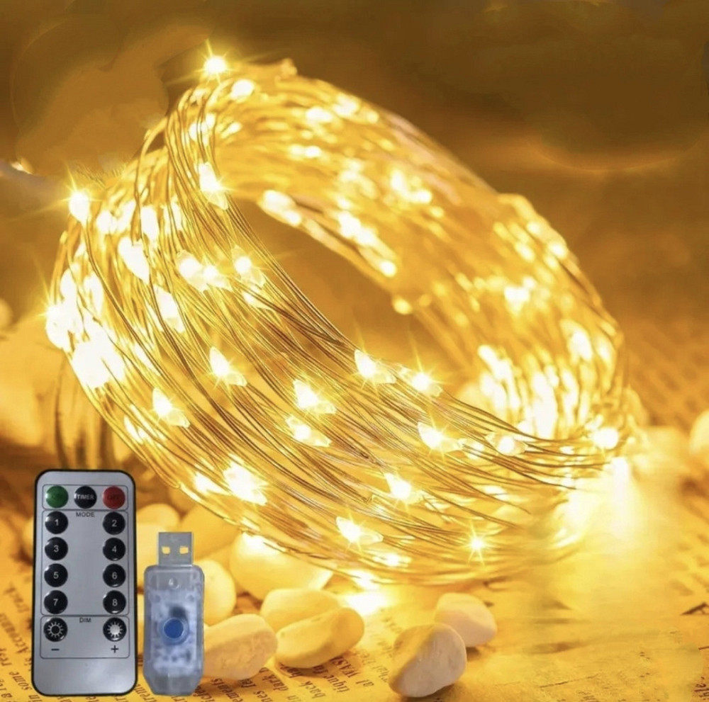 Гірлянда Роса 10 м 100 led з usb і пультом керування Теплий білий Смела - изображение 1