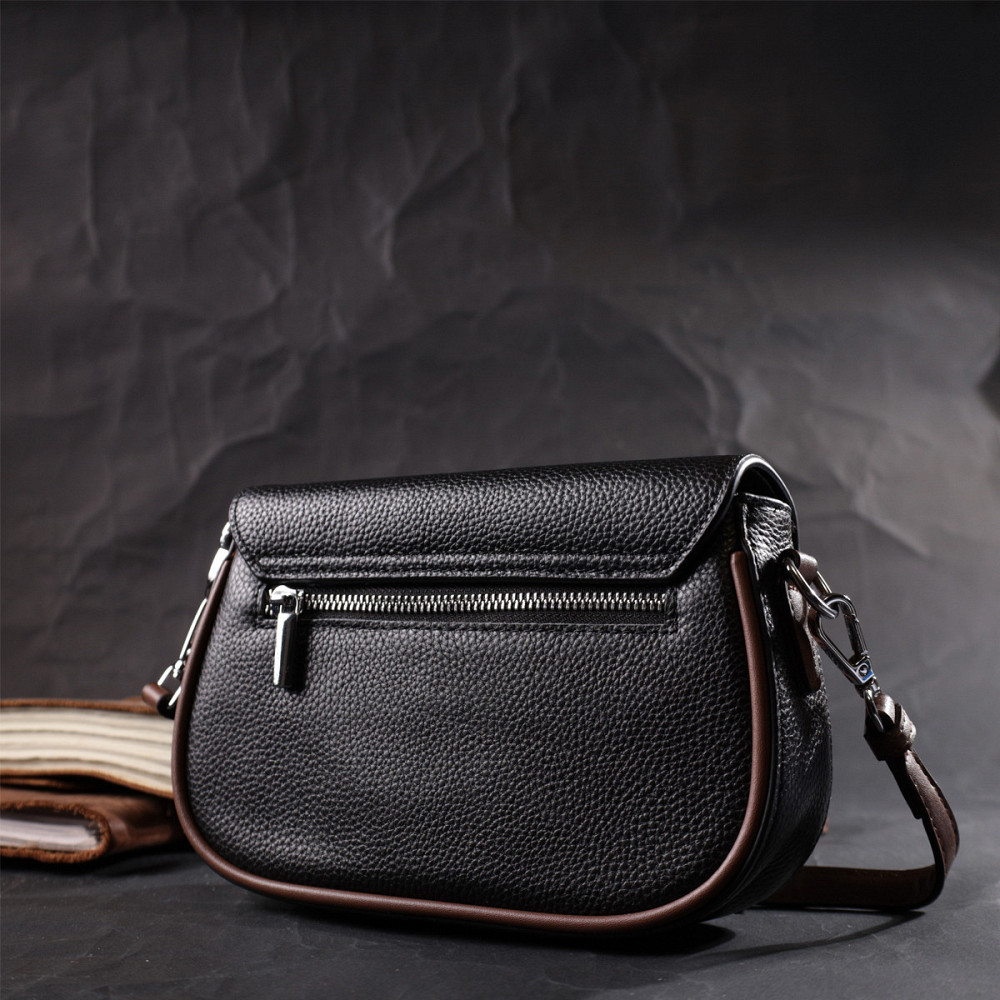 Кожаная полукруглая сумка с интересным магнитом-защелкой для женщин Vintage 22441 Черная Киев - изображение 10