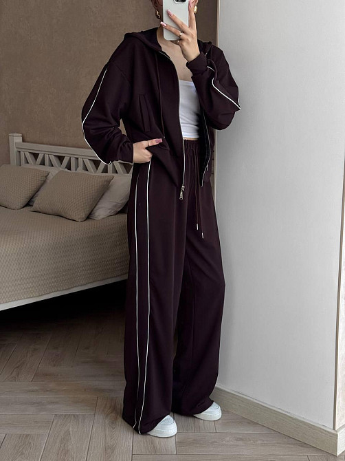 Женский стильный прогулочный костюм двойка: кофта и штаны турецкая двухнитка Шоколадный, 46/48 Одесса - изображение 2