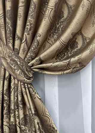 Шторная ткань парча цвет бежевый с венге 1775ш Киев