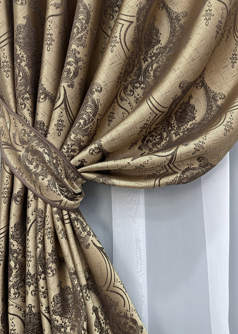 Шторна тканина парча колір бежевий з венге 1775ш Київ - фото 4