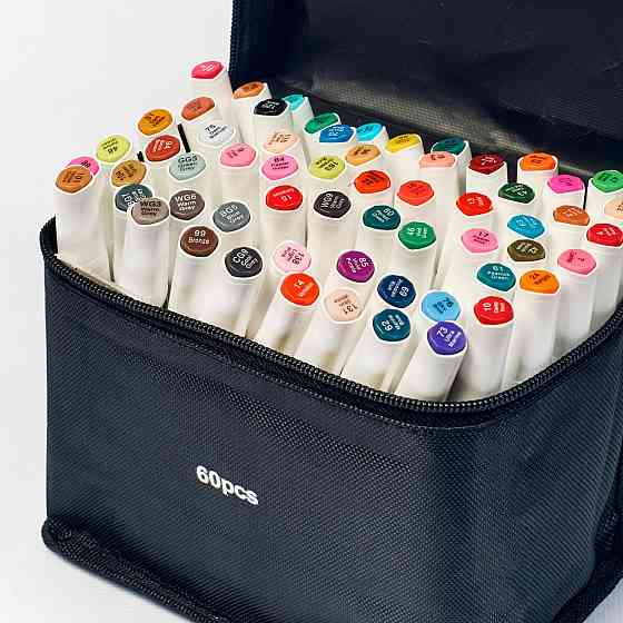 Набір професійних маркерів двосторонніх 60 штук Rich New для малювання і скетчинга на спиртовій основі Кам'янець-Подільський