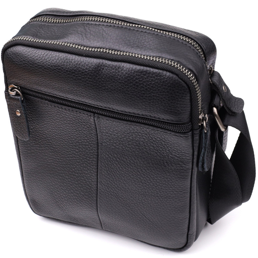 Вместительная мужская сумка на плечо из натуральной кожи Черный (Vintage) Киев - изображение 6