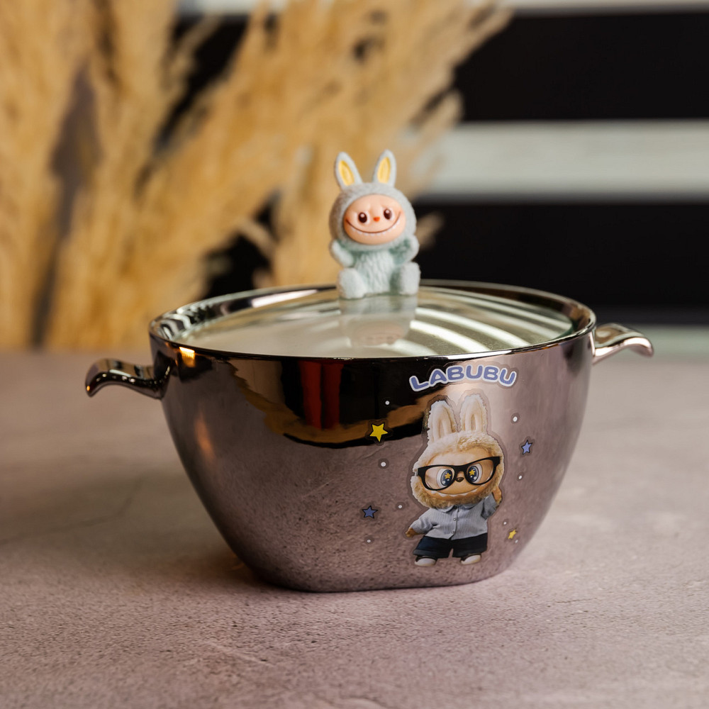 Yiwu Бульйонниця порцелянова Labubu з кришкою і ручками 800 (мл) Ø15 (см) Сріблястий з блакитни Коломия - фото 1