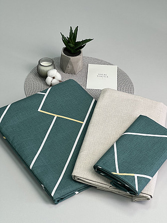 Комплект постельного белья Ideal Textile бязь изумрудно-берюзовый с геометрическим принтом Двуспальн Черновцы - изображение 4