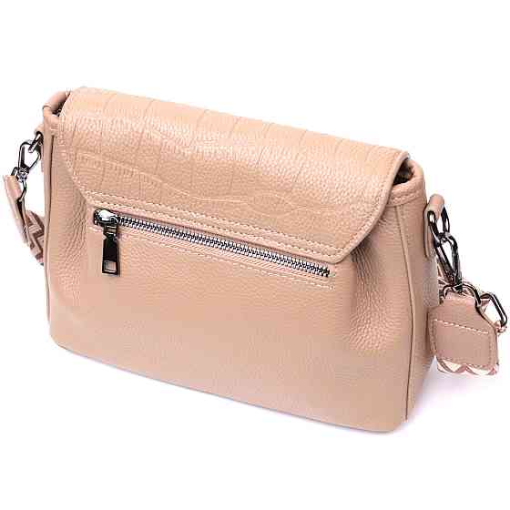 Жіноча сумка з фактурним клапаном з натуральної шкіри Vintage 22329 Пудрова Київ