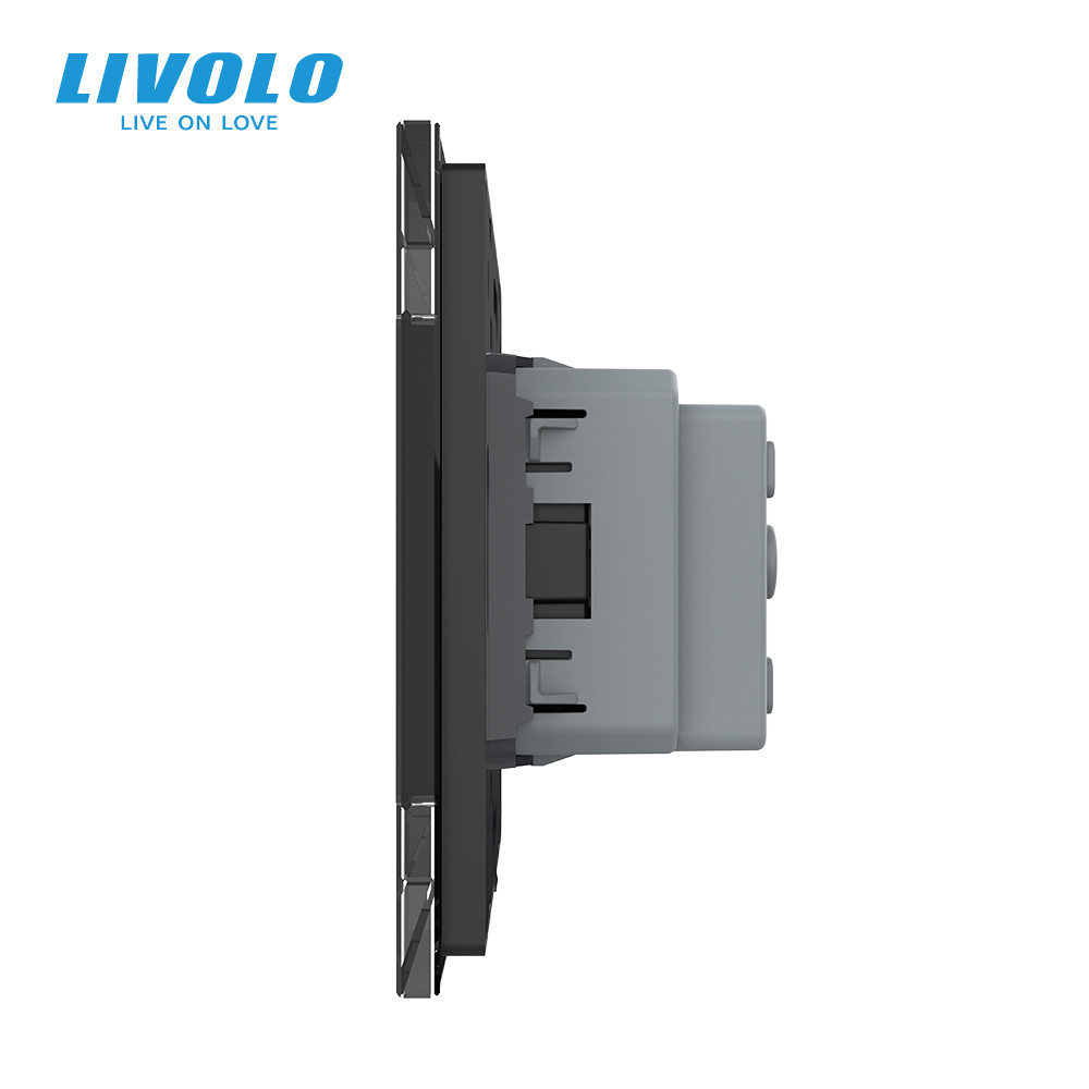 LIVOLO Електрична розетка з заземленням LIVOLO, чорна, скляна матова рамка, шторки, 250В 16А Коломия - фото 9