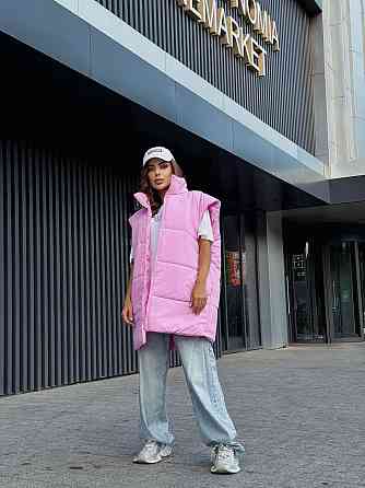 Жіноча стильна оверсайз-дута жилетка плащівка Еммі Рожевий Одеса